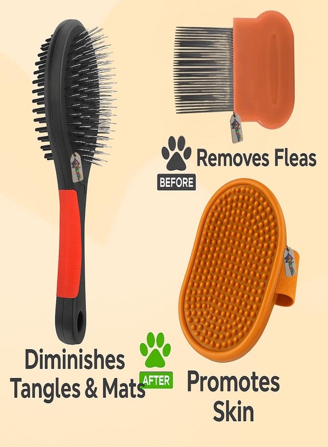 ويستيرن إرا مجموعة العناية بالحيوانات الأليفة 3 في 1 من ويسترن إيرا للكلاب والقطط | فرشاة بمقبض بلاستيكي مزدوج الجوانب | مشط للبراغيث والقراد بحجم راحة اليد، دبابيس معدنية طويلة | تدليك راحة اليد وإزالة الشعر الزائد من المطاط الناعم (عشوائي) - Image 5